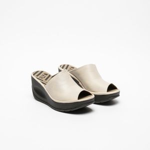 FLY London Leather Slip On Wedges - Jamb Off White